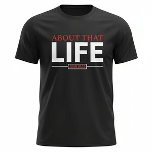 Gildan Black Tee with Red and White Text